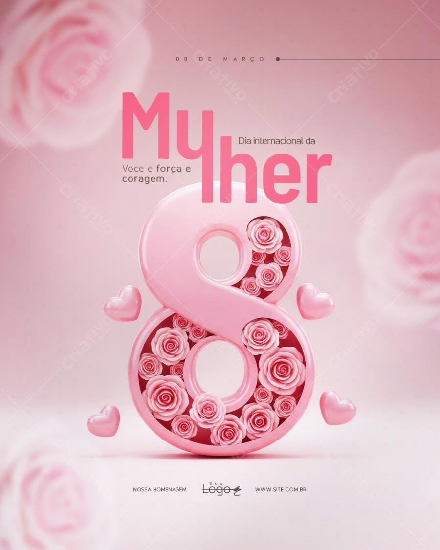 Post Instagram Dia da Mulher 8 de Março PSD Editável