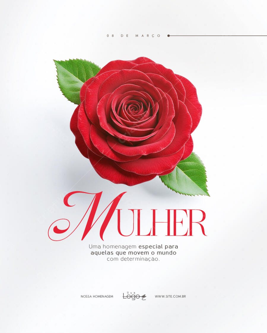 Post Dia da Mulher 8 de Março Rosa Vermelha PSD Editável