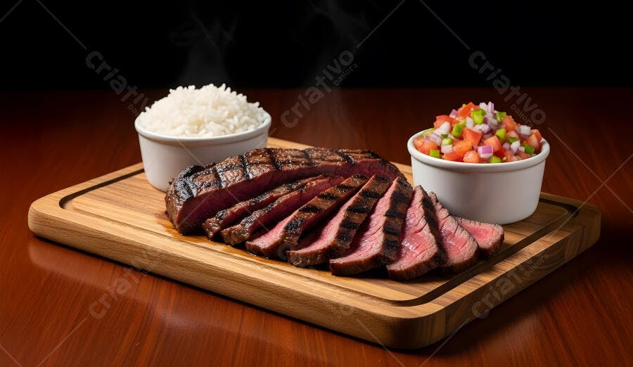 Foto Picanha Fatiada Arroz Vinagrete Tábua de Carne