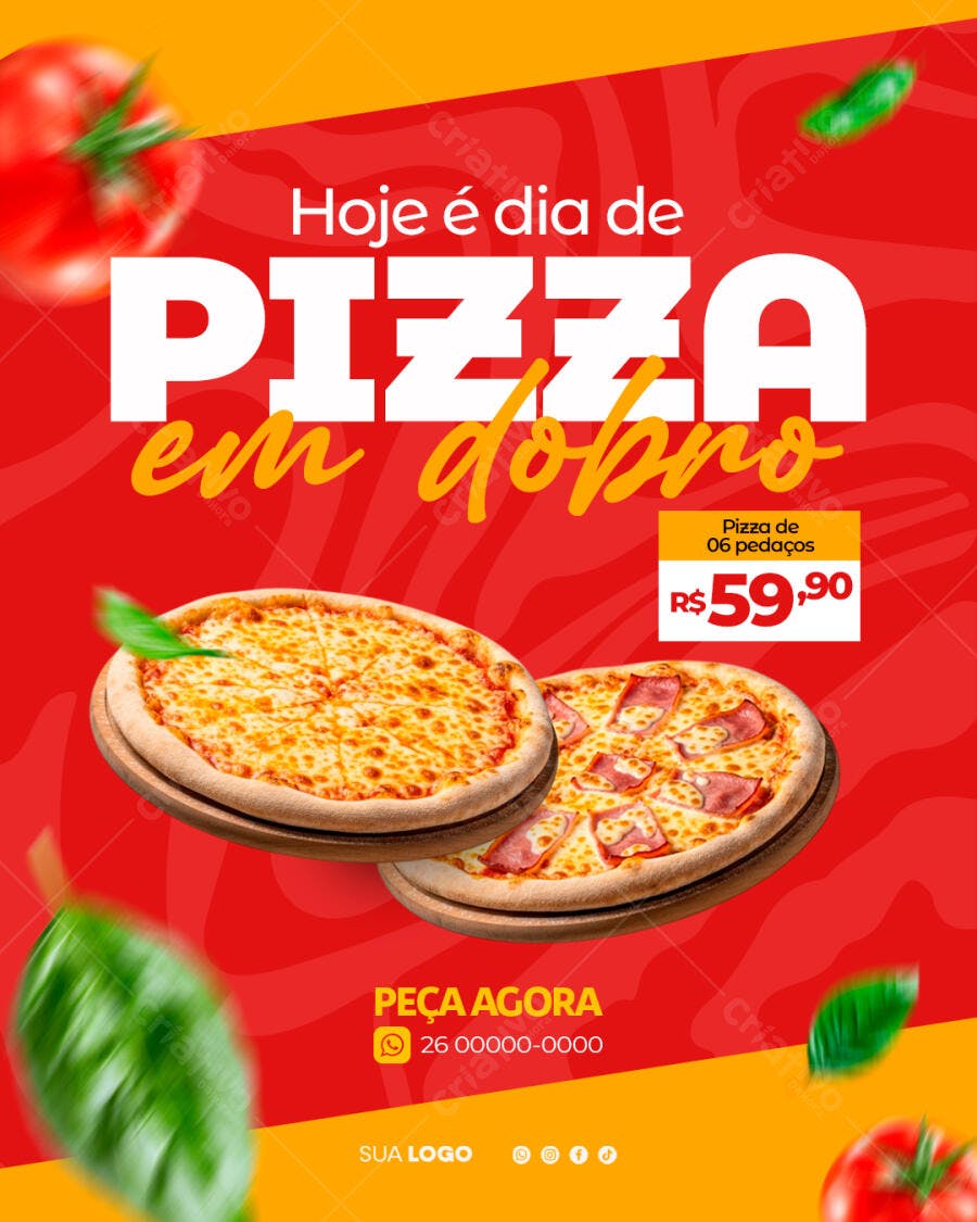 Post Instagram Pizza em Dobro Pizzaria PSD Editável