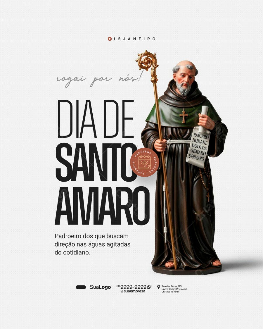 Post Instagram Dia de Santo Amaro 15 de Janeiro PSD Editável