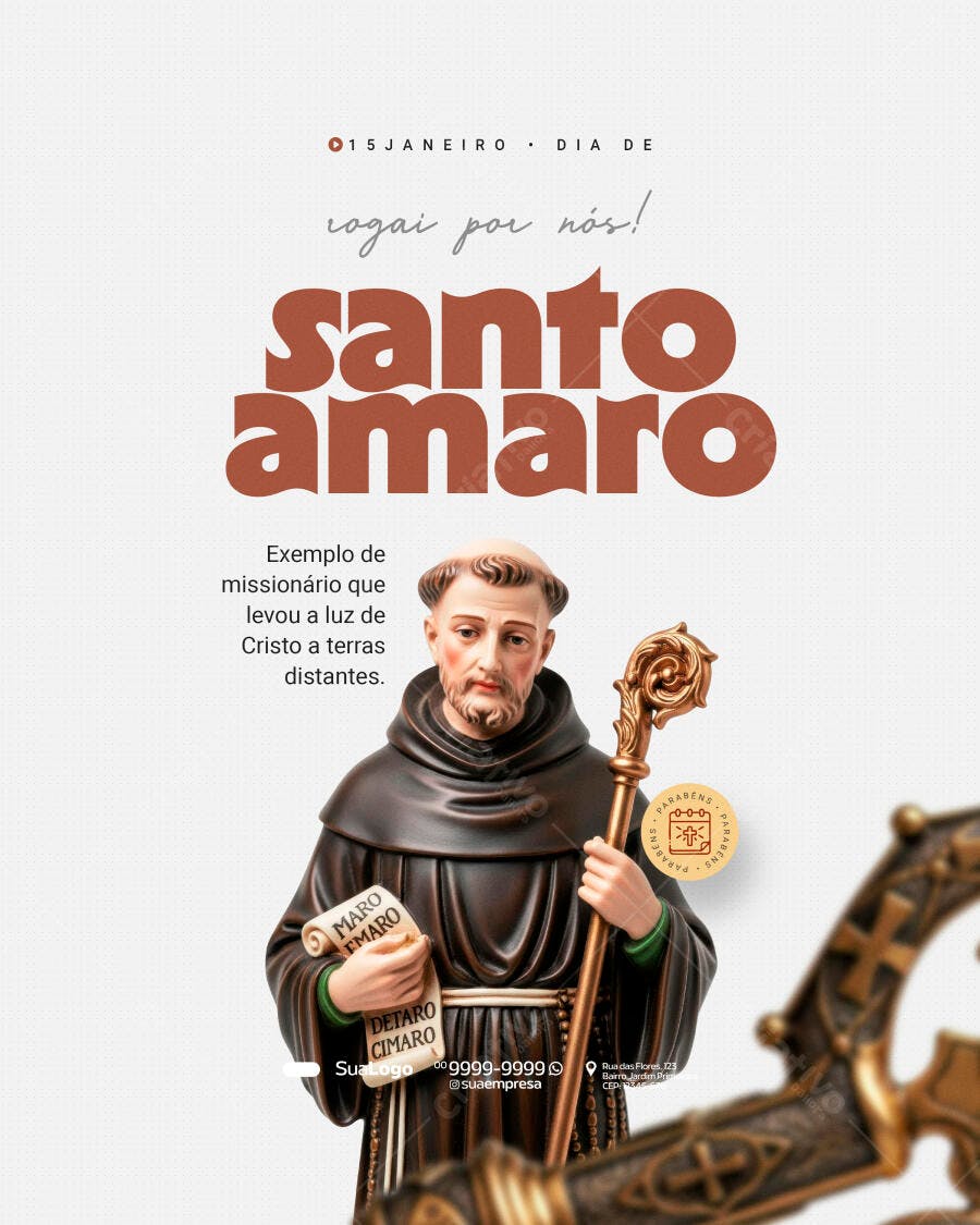 Post Instagram Dia de Santo Amaro 1 de Janeiro PSD Editável