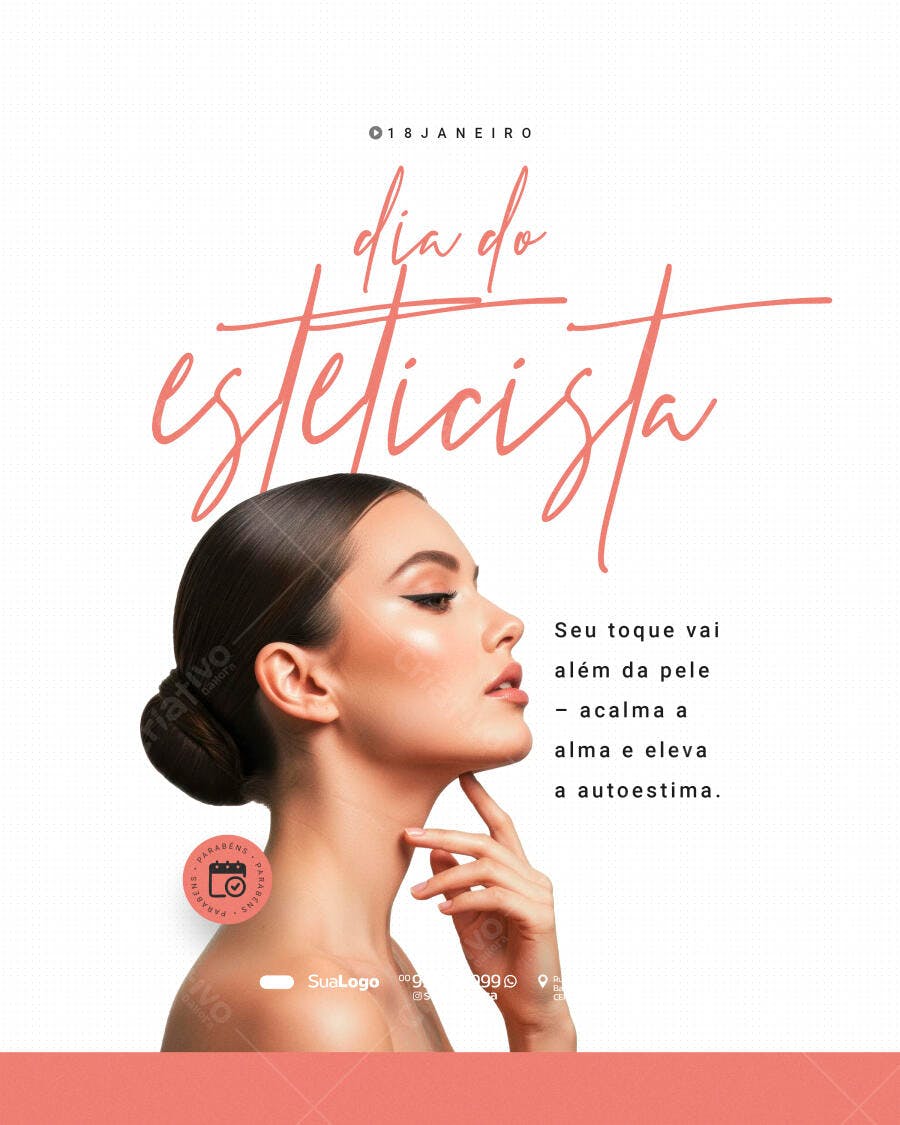 Post Instagram Dia do Esteticista 18 de Janeiro PSD Editável
