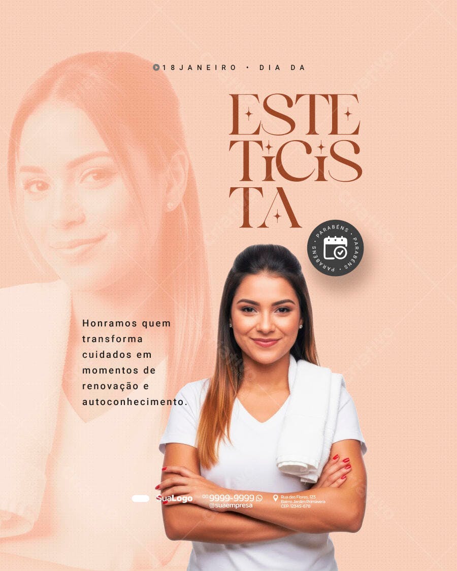Post Instagram Dia da Esteticista 18 de Janeiro PSD Editável