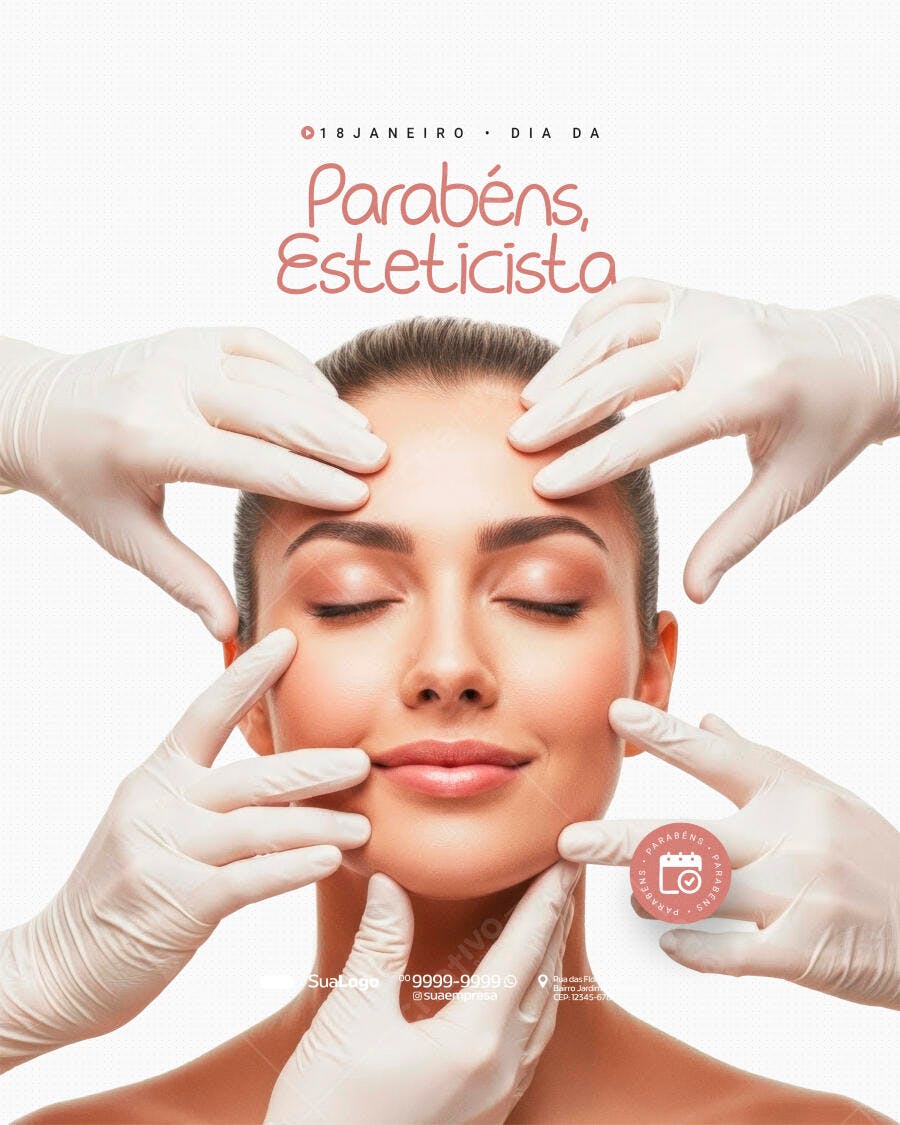Post Instagram Dia Esteticista 18 Janeiro Estética PSD Editável
