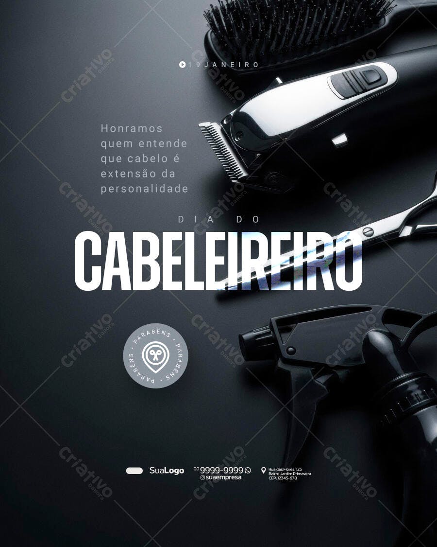 Post Dia do Cabeleireiro Salão de Beleza PSD Editável
