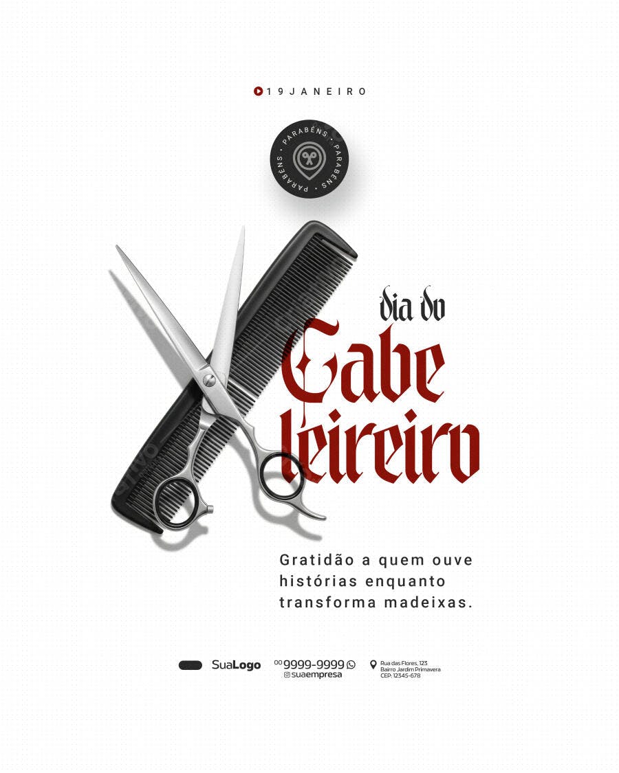Post Instagram Dia do Cabeleireiro Barbearia PSD Editável