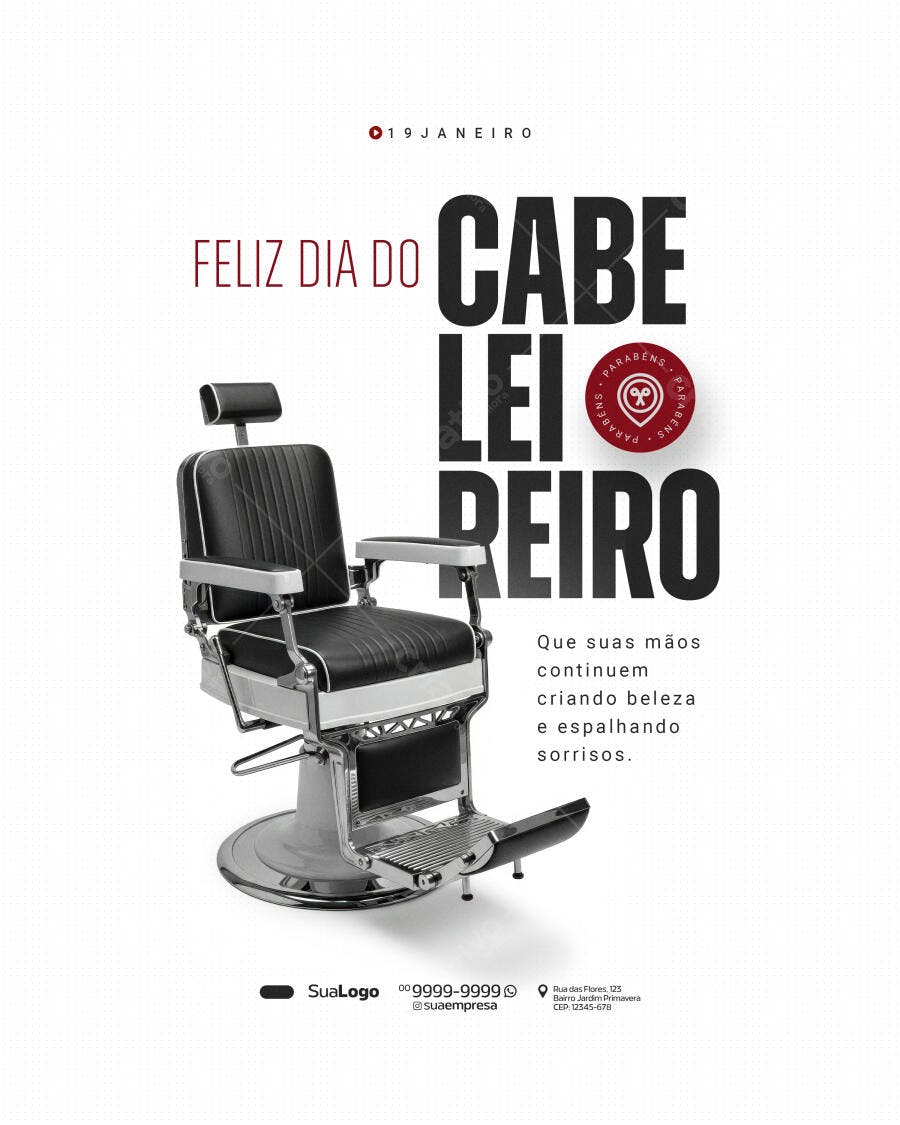 Post Dia do Cabeleireiro Barbearia PSD Editável