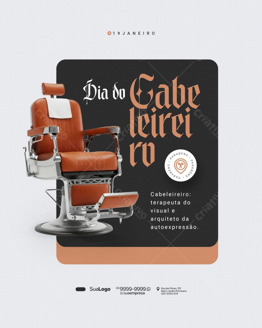 Post Instagram Dia do Cabeleireiro Barbearia PSD Editável