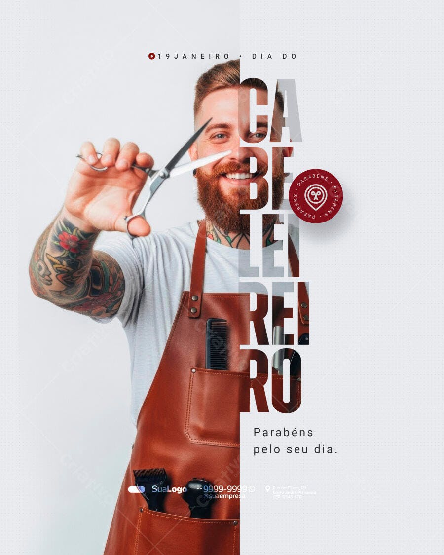 Post Instagram Dia do Cabeleireiro Barbearia PSD Editável