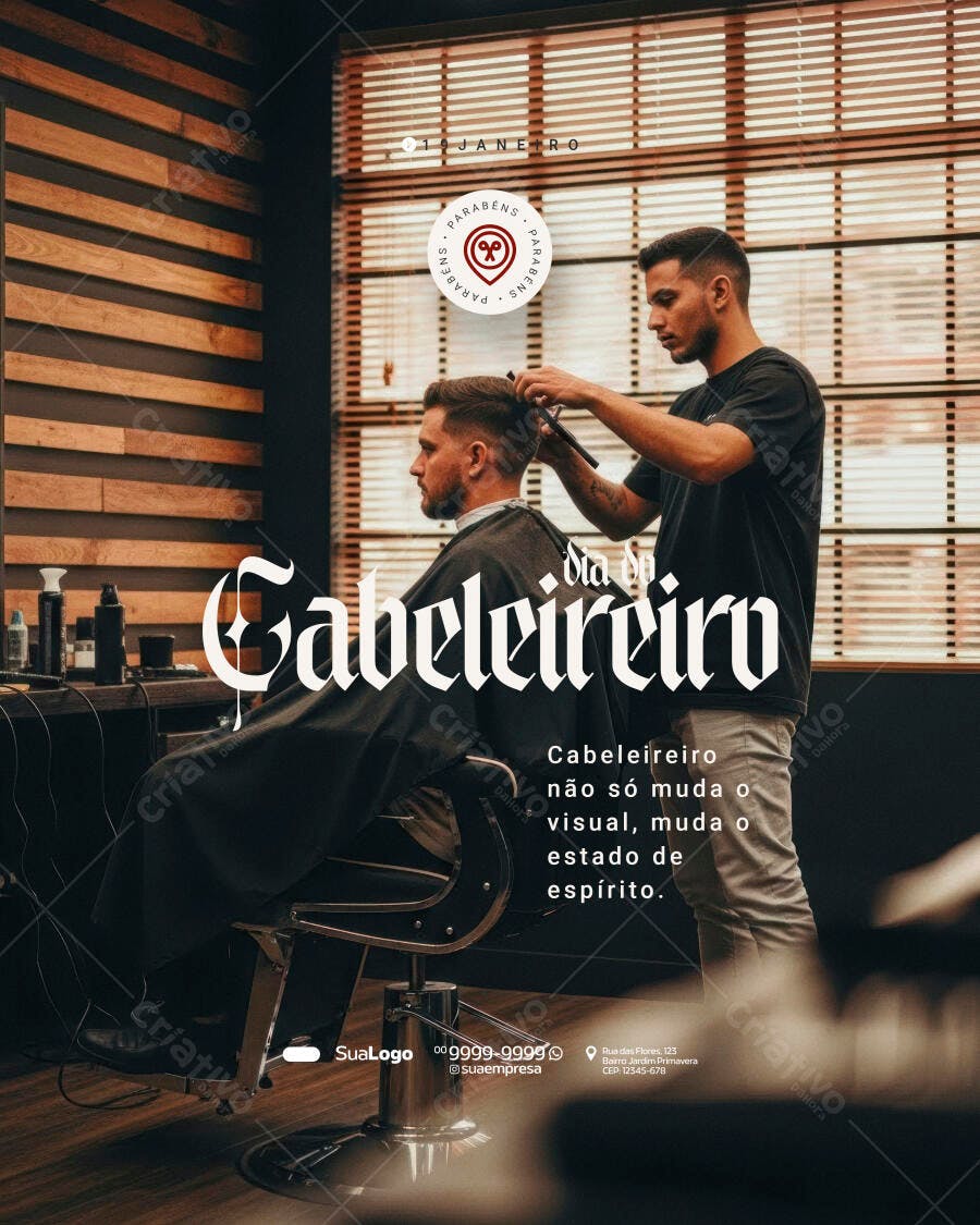 Post Instagram Dia do Cabeleireiro Barbearia PSD Editável