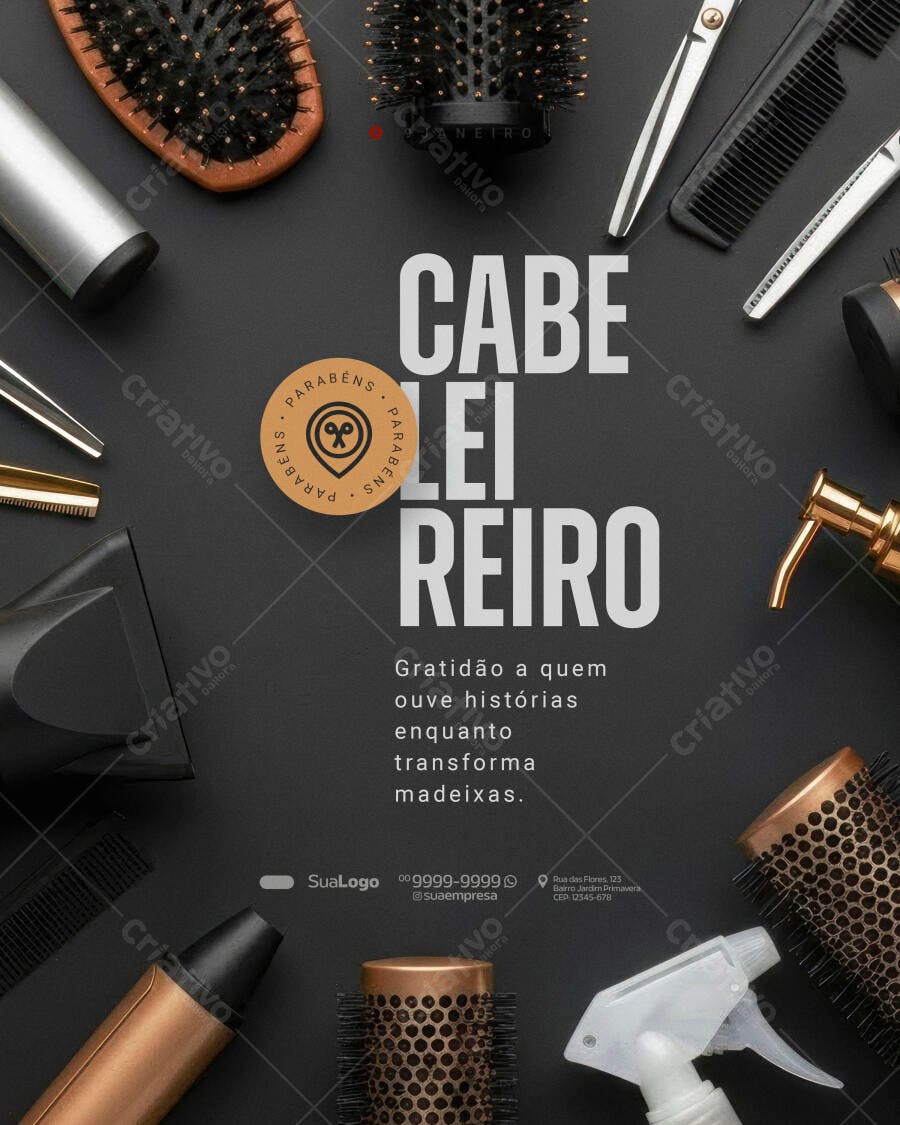 Post Instagram Dia do Cabeleireiro Salão Beleza PSD Editável