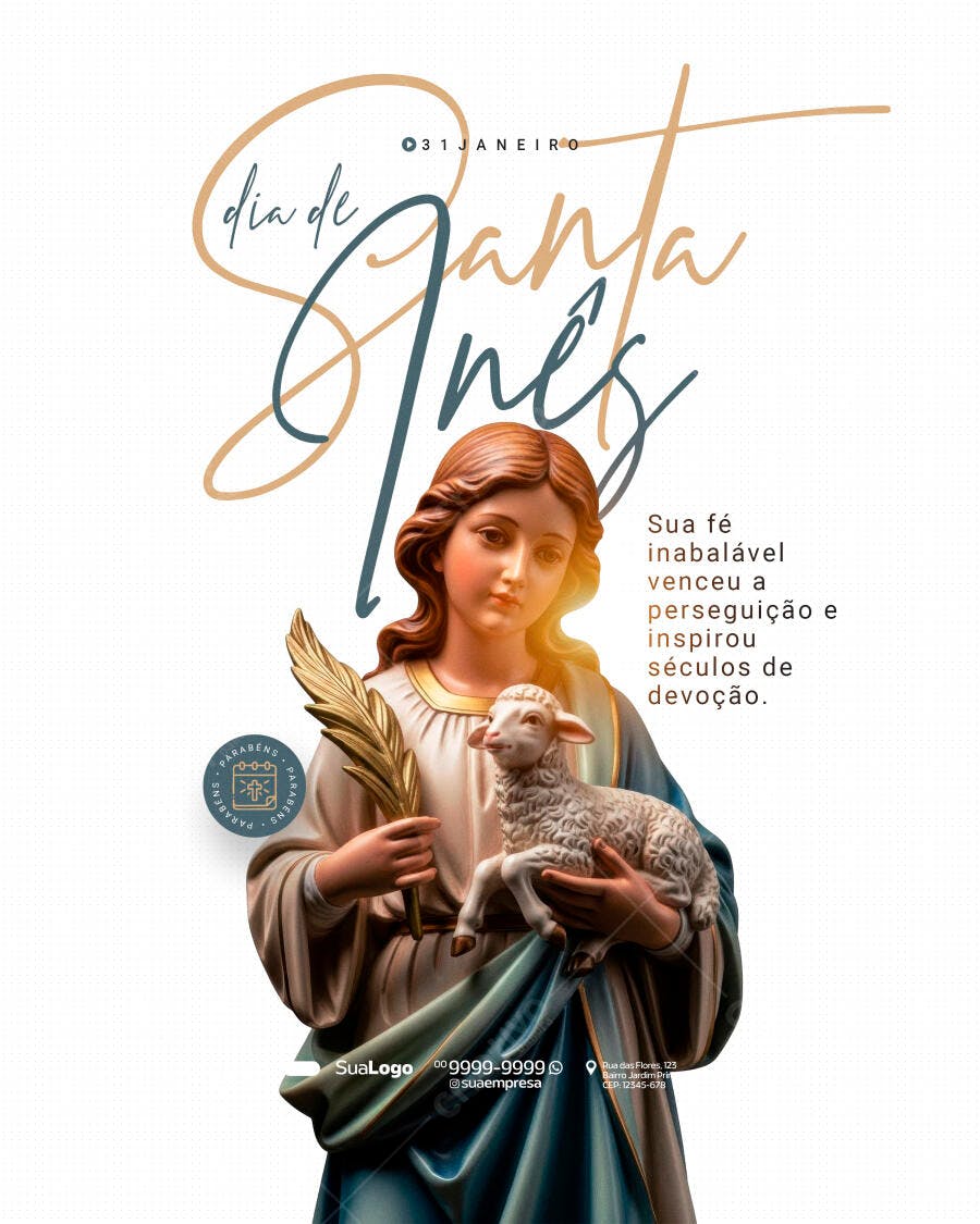 Post Dia de Santa Inês 21 de Janeiro Igreja PSD Editável