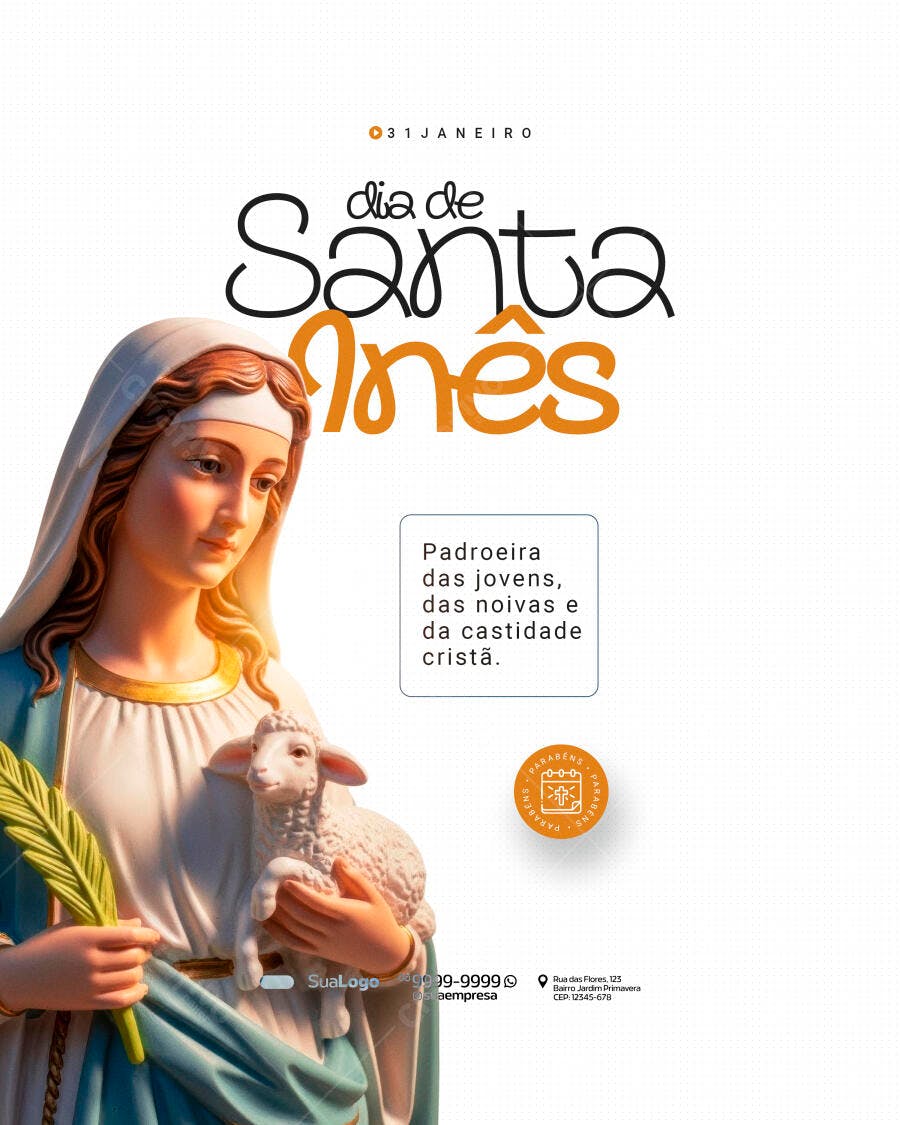 Post Dia de Santa Inês 21 Janeiro Igreja PSD Editável