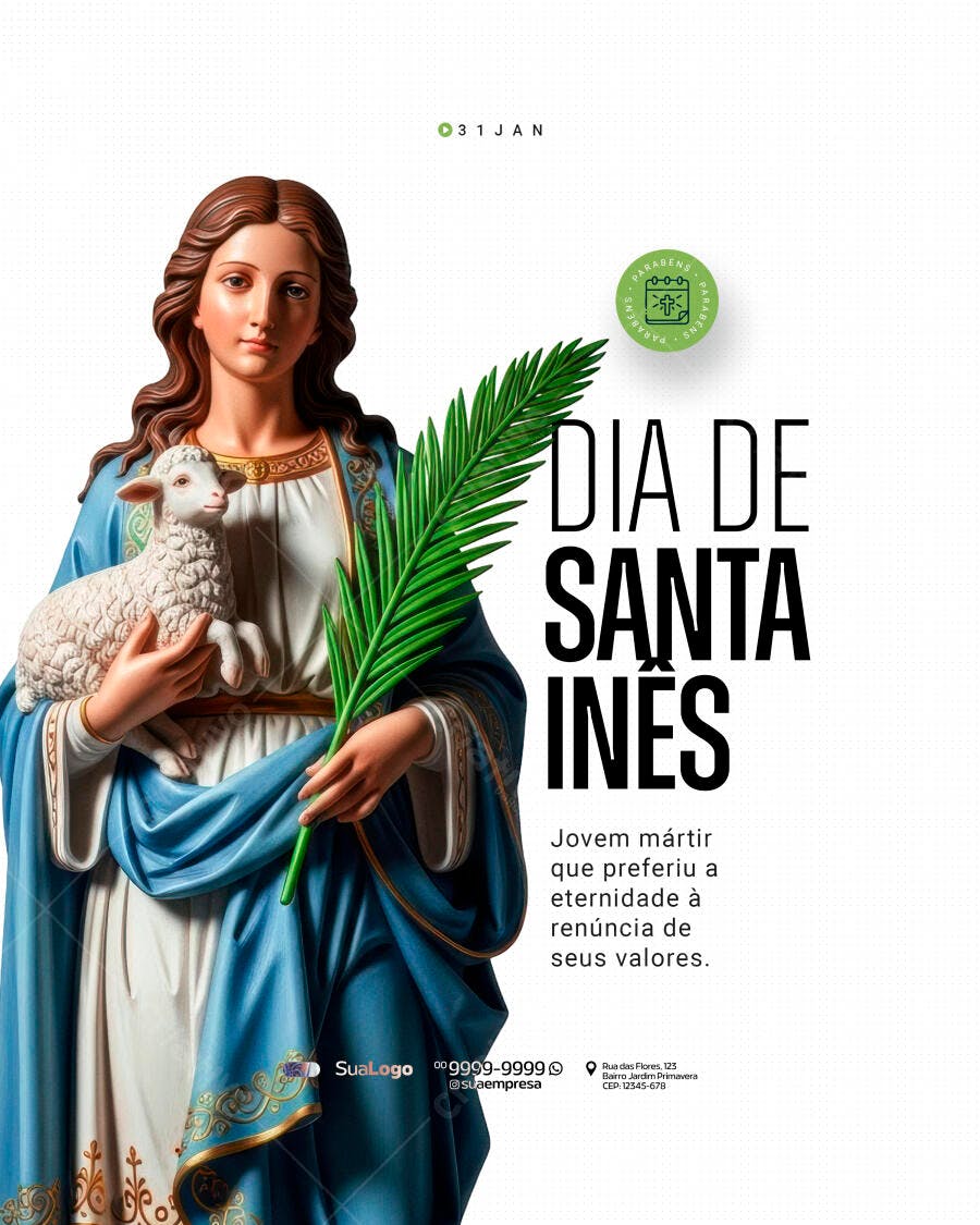 Post Dia de Santa Inês 31 de Janeiro PSD Editável
