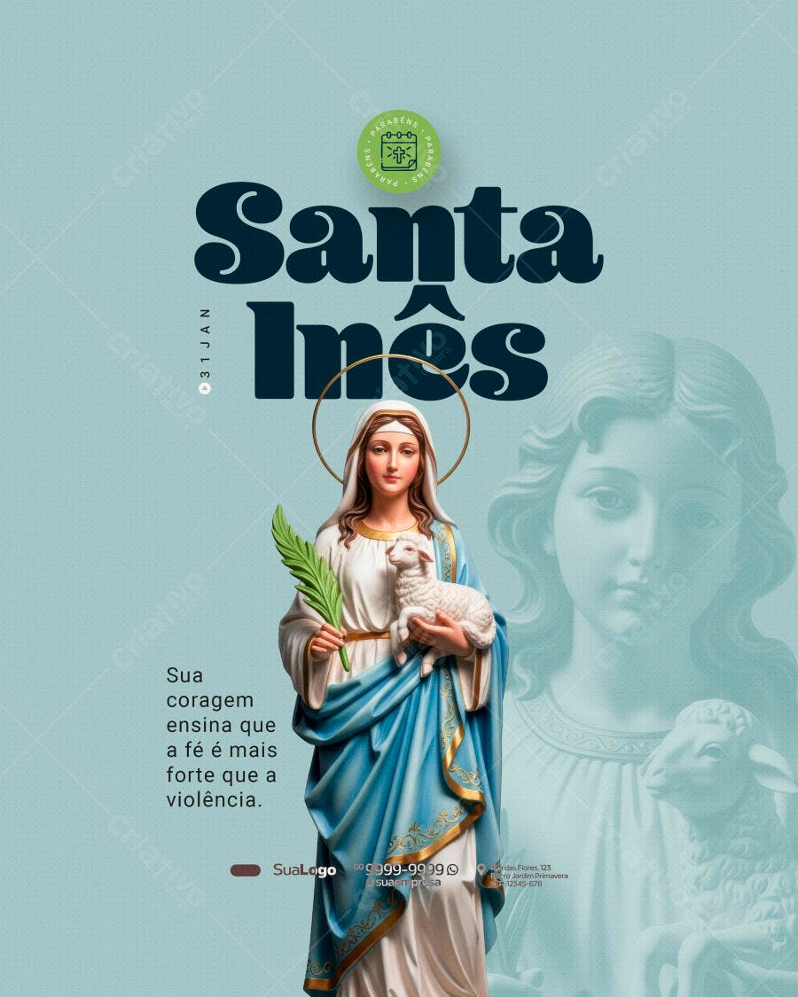 Post Santa Inês Católica Religioso PSD Editável
