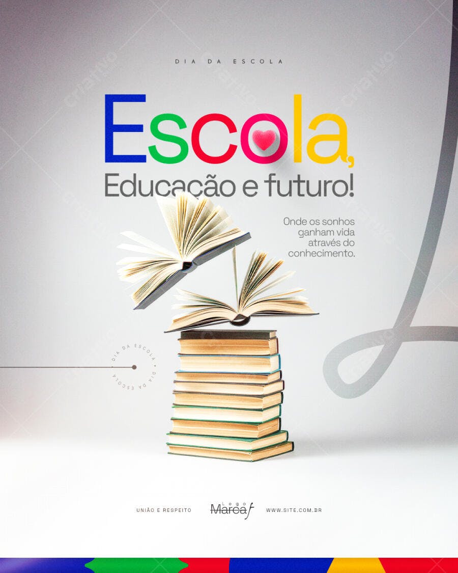 Post Dia da Escola Educação Livros PSD Editável