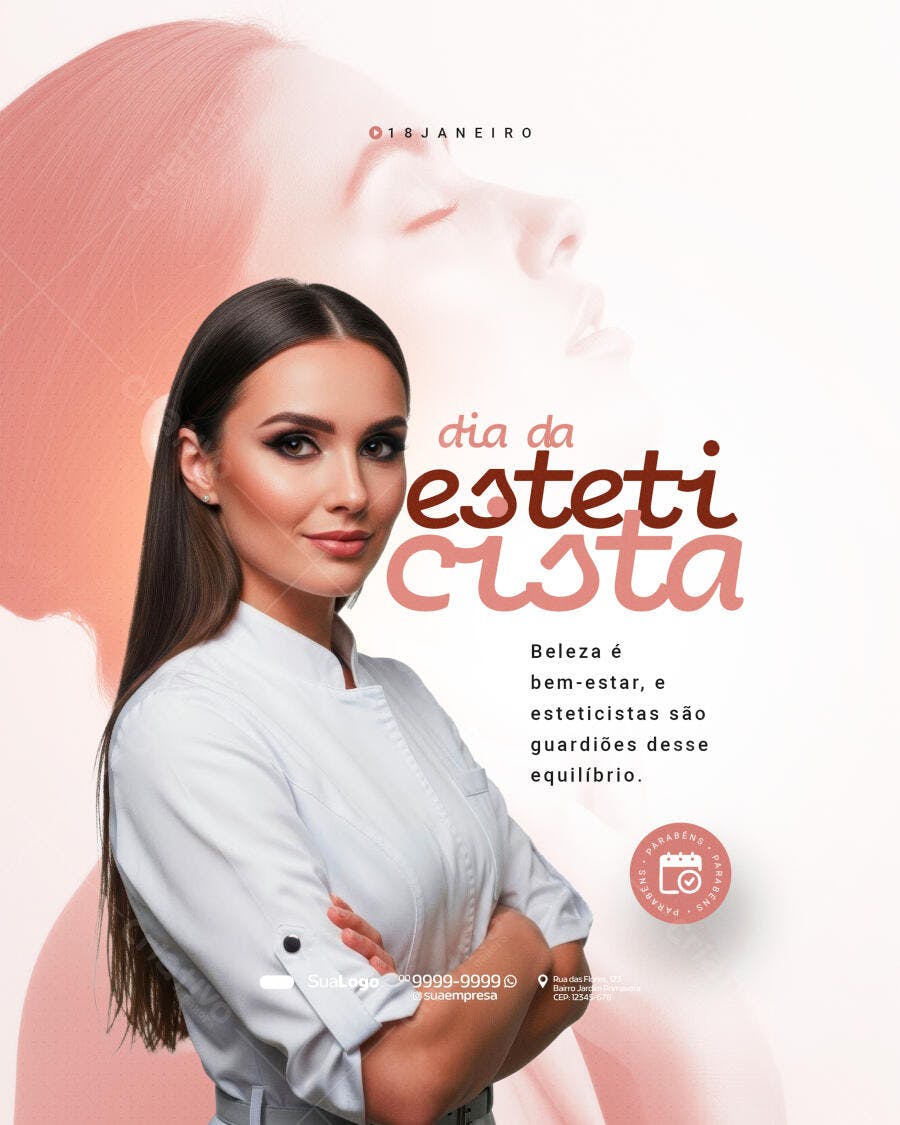 Post Instagram Dia da Esteticista 18 de Janeiro PSD Editável