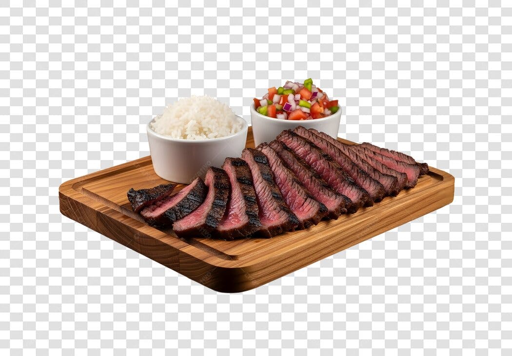 Foto Recortada Picanha Fatiada Arroz Vinagrete PNG Fundo Transparente