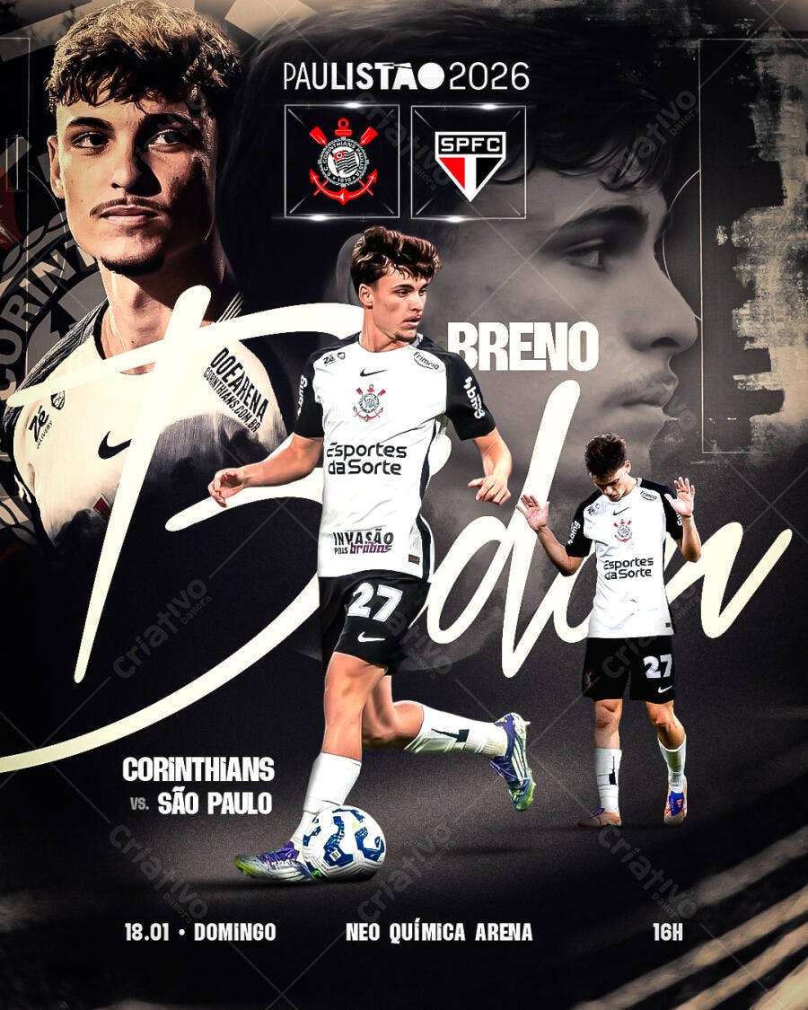 Post Instagram Paulista 2026 Futebol Corinthians PSD Editável