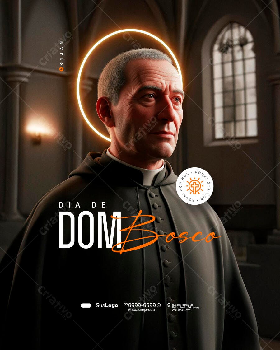 Post Instagram Dia de Dom Bosco 31 de Janeiro PSD Editável