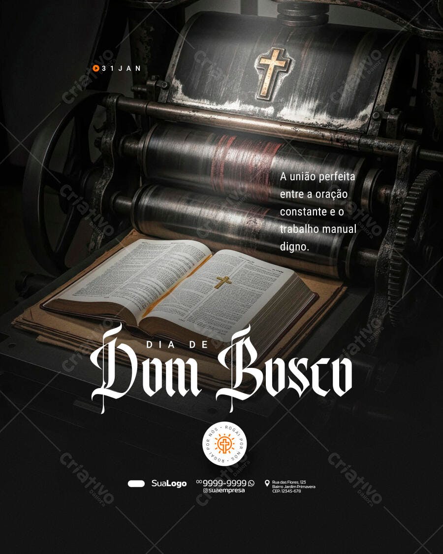 Post Dia de Dom Bosco Igreja Católica PSD Editável