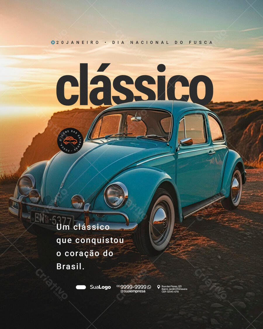 Post Instagram Dia Nacional do Fusca Clássico PSD Editável