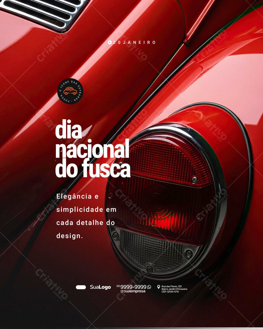 Post Dia Nacional do Fusca 20 de Janeiro PSD Editável