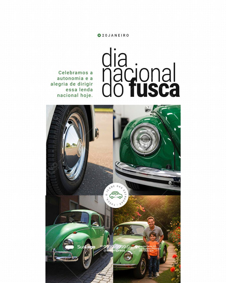 Post Instagram Dia Nacional do Fusca 20 de Janeiro PSD Editável
