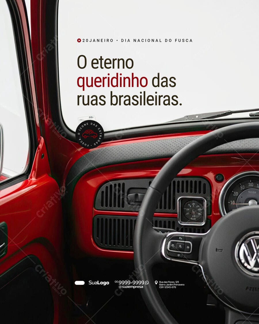 Post Instagram Dia Nacional do Fusca 20 Janeiro PSD Editável