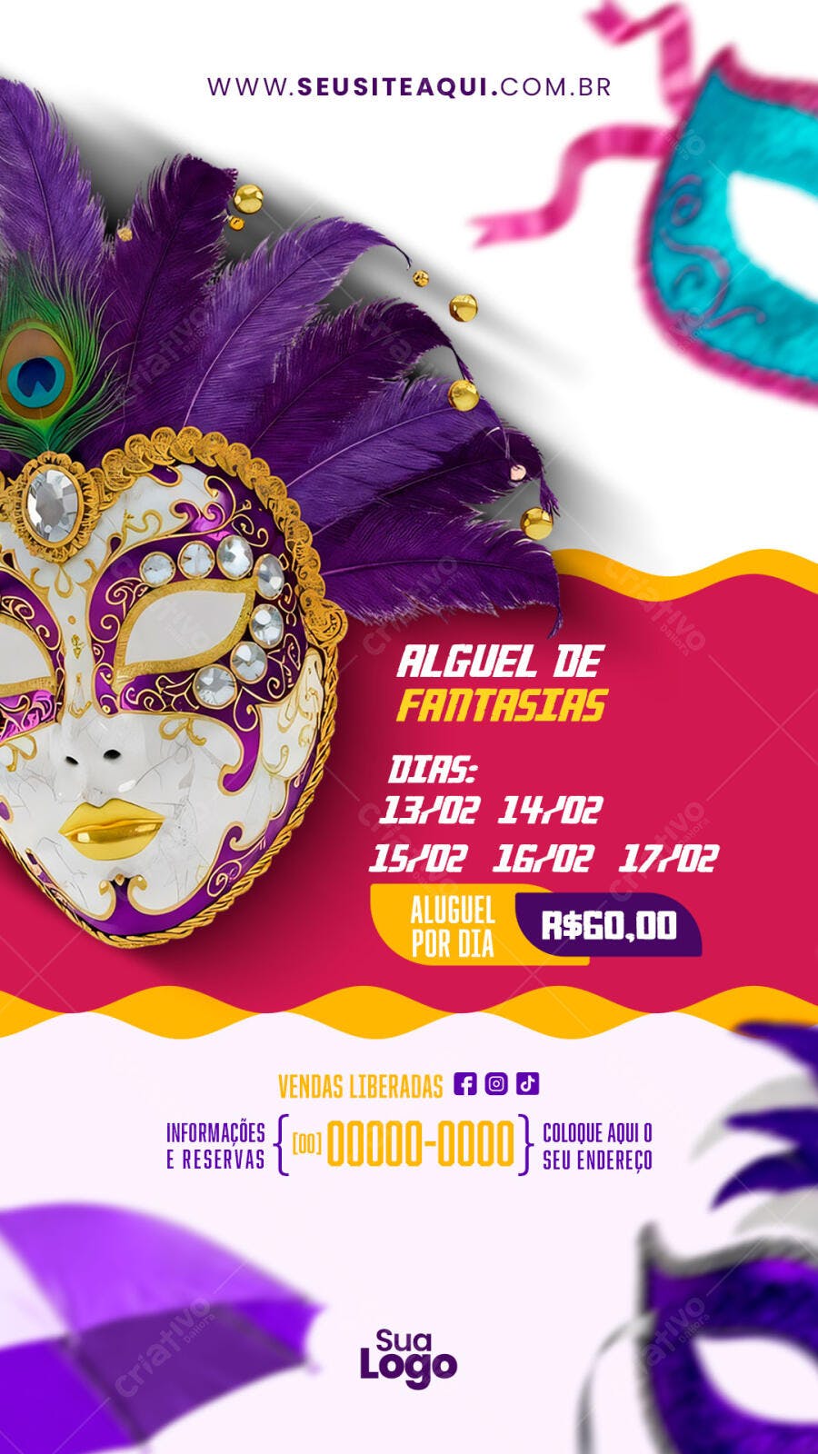 Story Instagram Carnaval Aluguel Fantasias PSD Editável