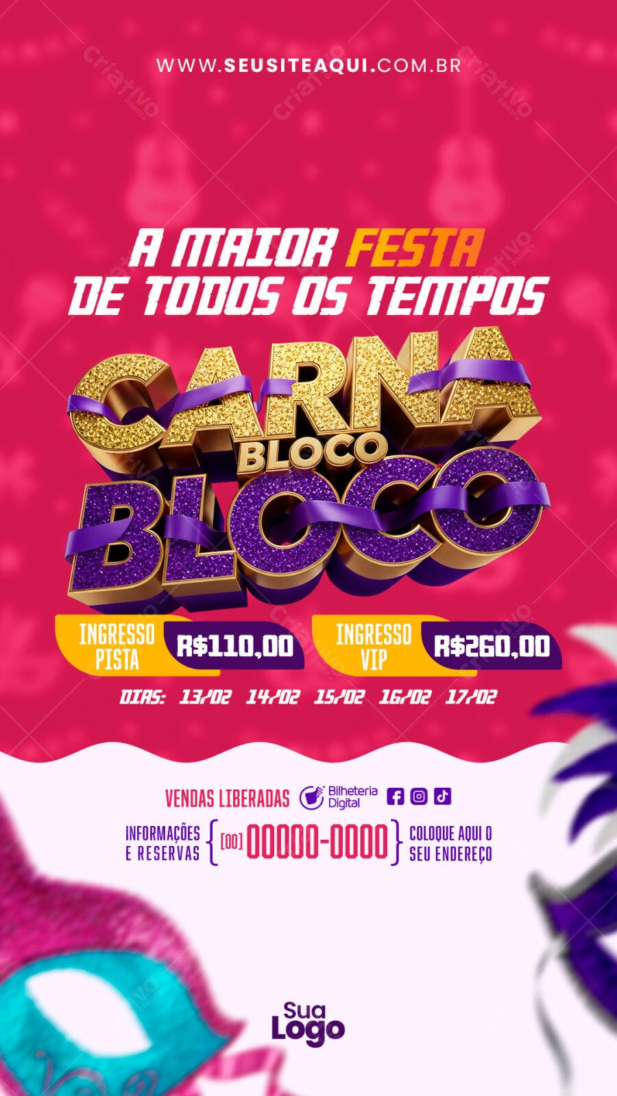 Story Instagram Carnaval Bloco Fevereiro PSD Editável