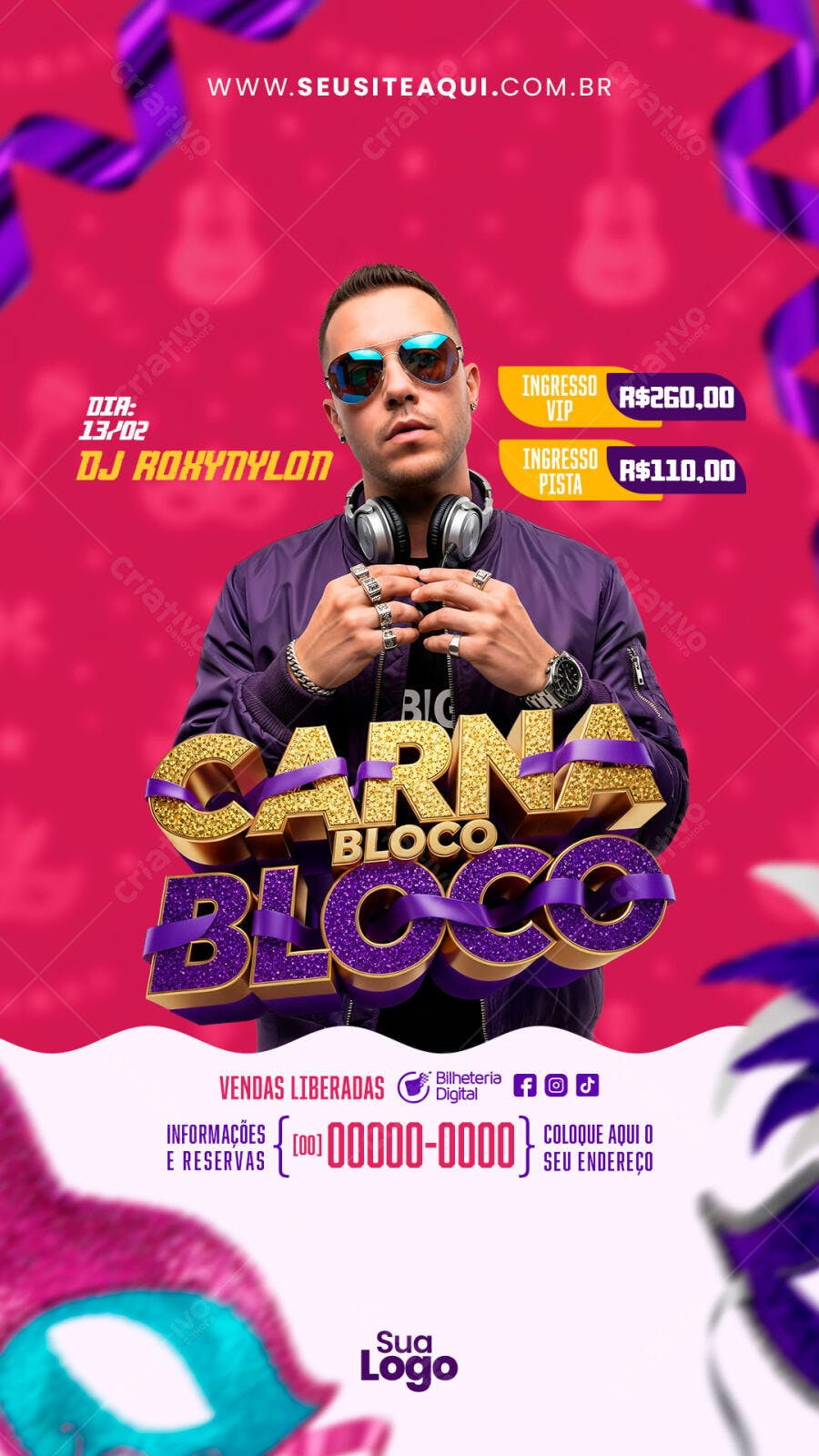Story Instagram Carnaval Bloco Fevereiro PSD Editável
