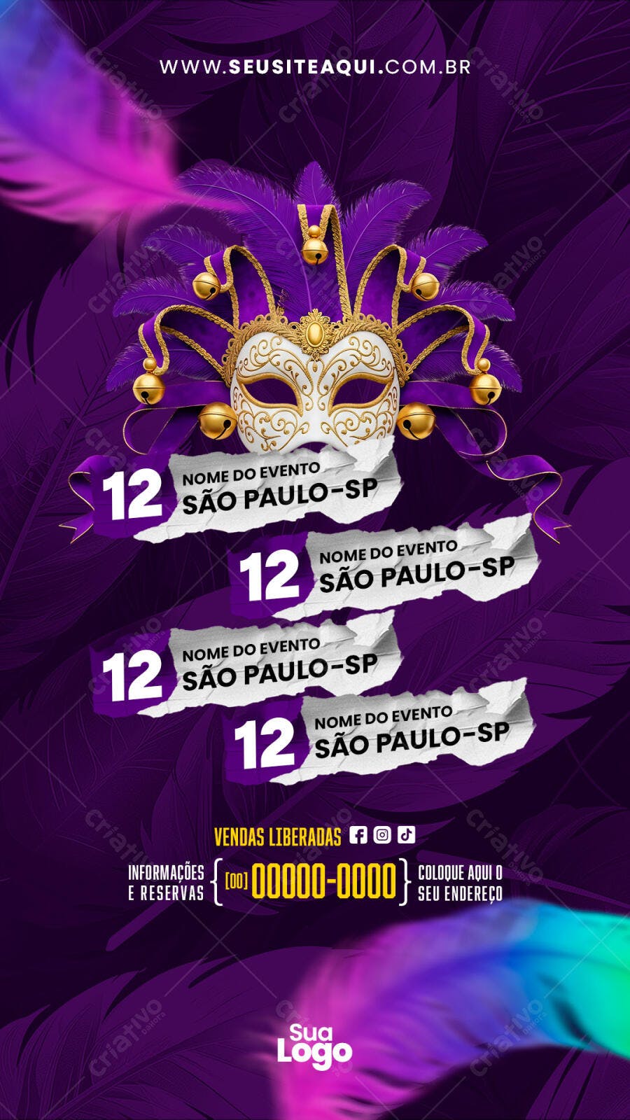 Story Instagram Carnaval Máscara Roxa PSD Editável