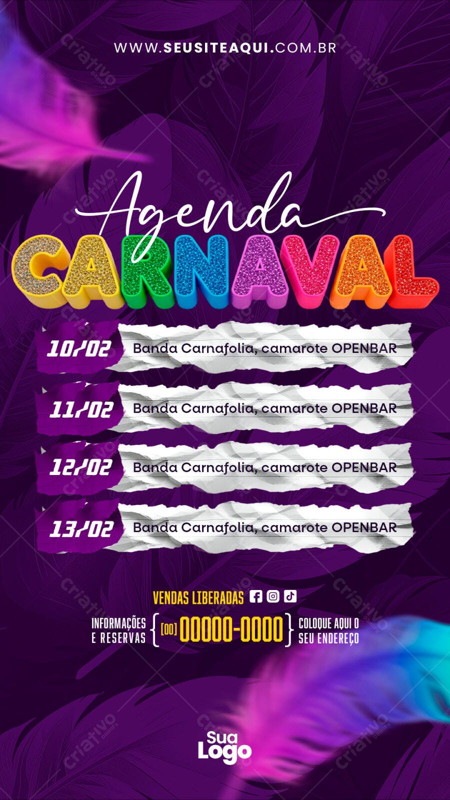 Story Instagram Agenda Carnaval Fevereiro PSD Editável