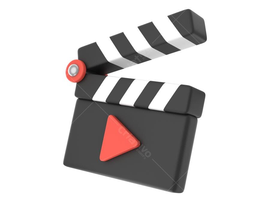 Elemento 3D Claquete Cinema Play Preto Vermelho PNG Fundo Transparente