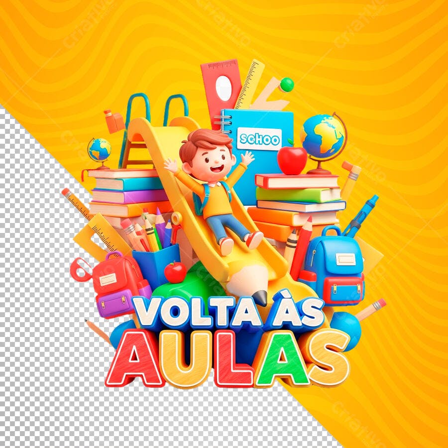 Volta às Aulas Criança Escorregador PSD Editável