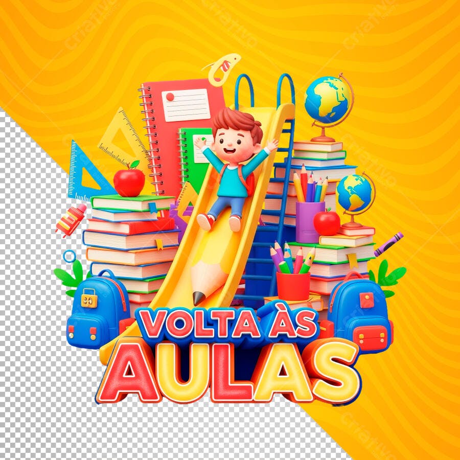 Volta às Aulas Criança Escorregador PSD Editável