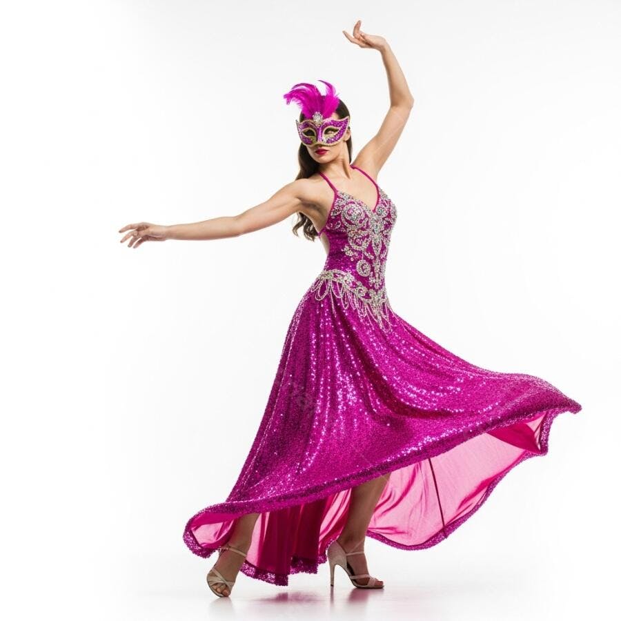 Foto Mulher Dançando Fantasia Carnaval Máscara Roxa