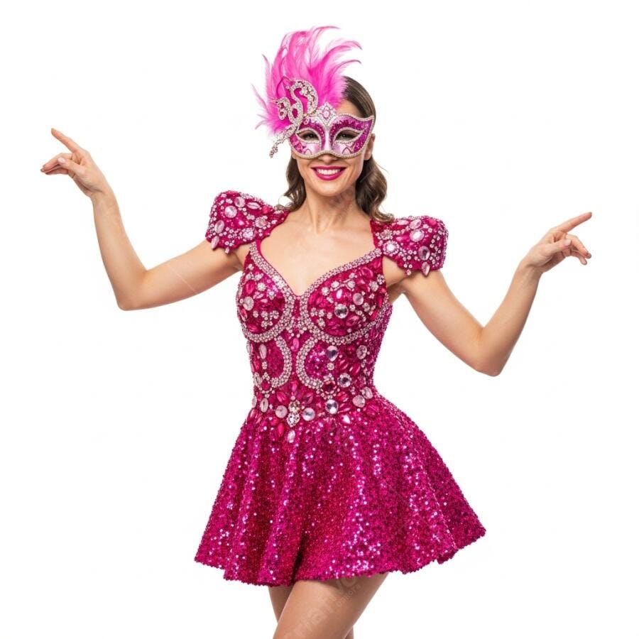 Foto Mulher Fantasia Carnaval Máscara Rosa Brilhante