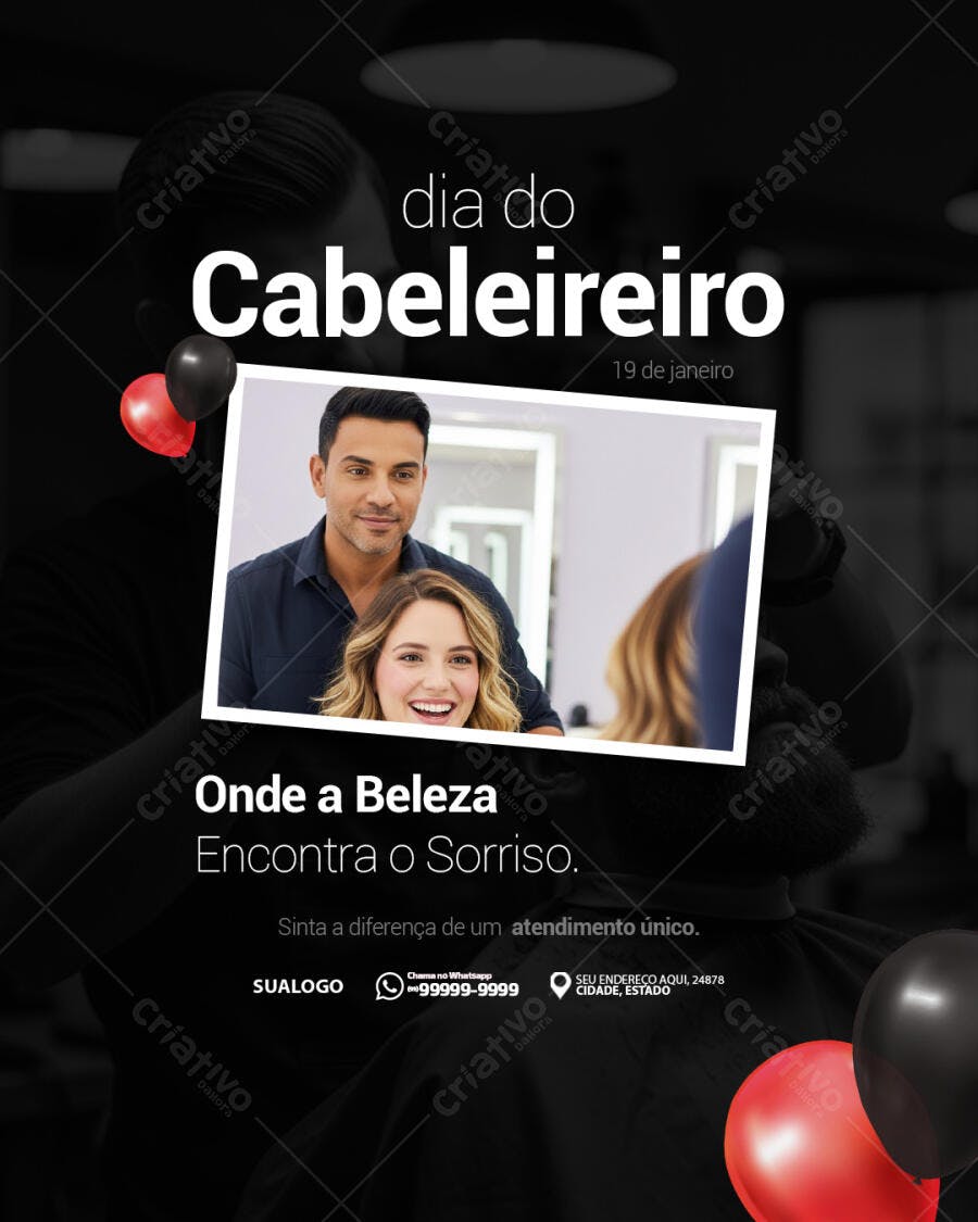 Post Instagram Dia do Cabeleireiro Salão de Beleza PSD Editável