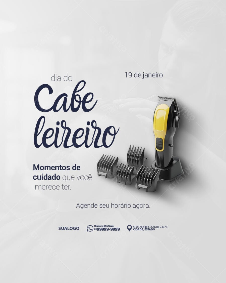 Post Instagram Dia do Cabeleireiro Barbearia PSD Editável