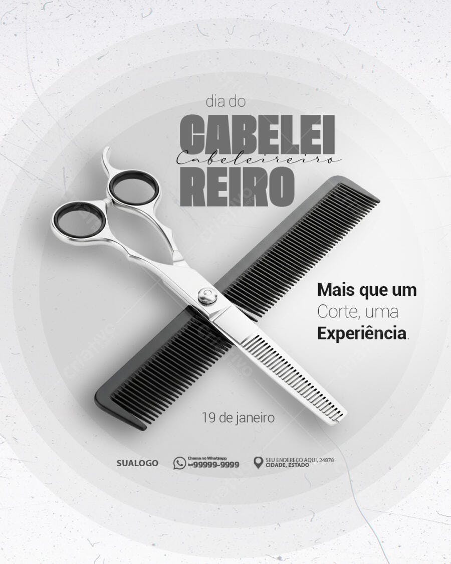 Post Instagram Dia do Cabeleireiro Salão Beleza PSD Editável