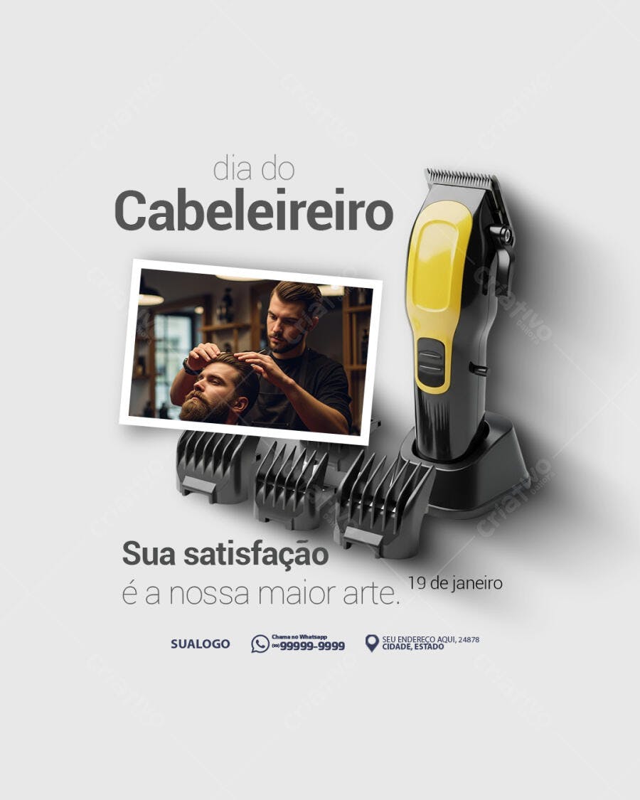 Post Dia do Cabeleireiro Barbearia PSD Editável