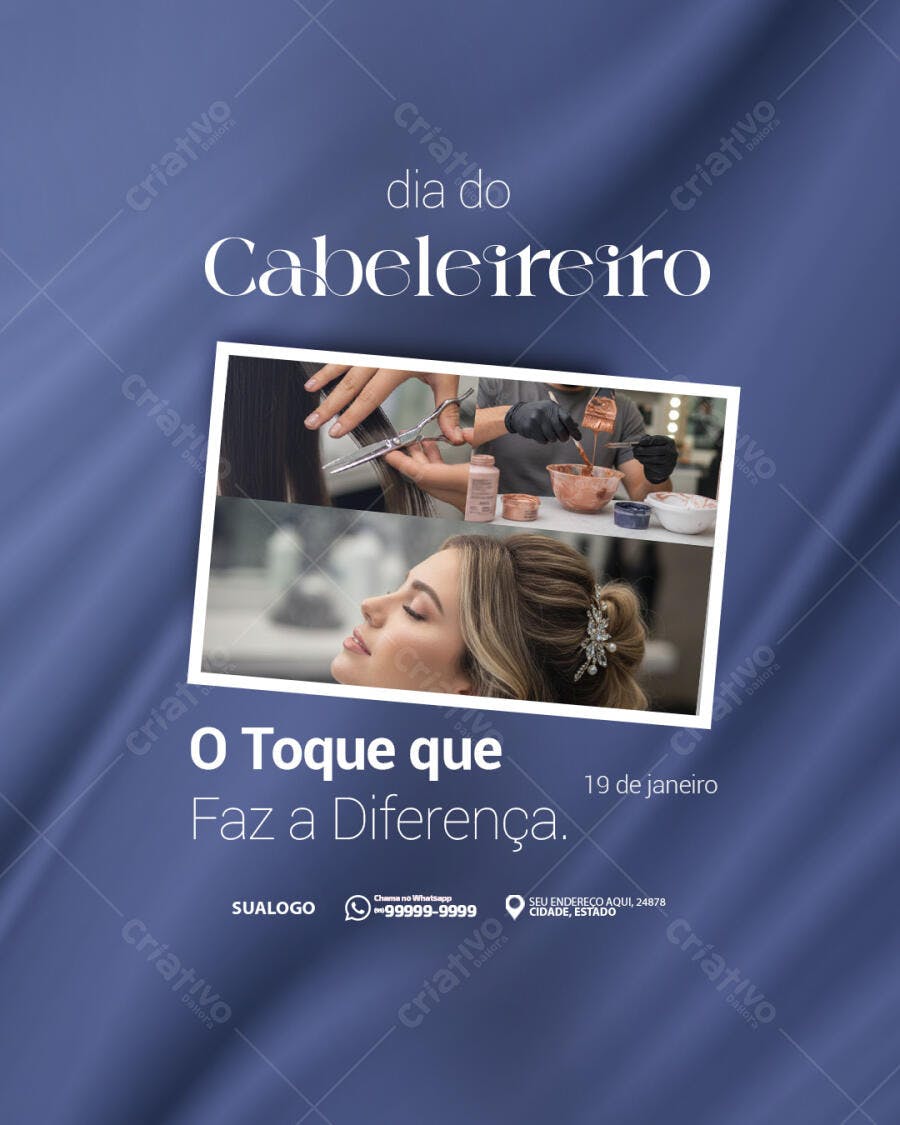 Post Dia do Cabeleireiro Salão de Beleza PSD Editável