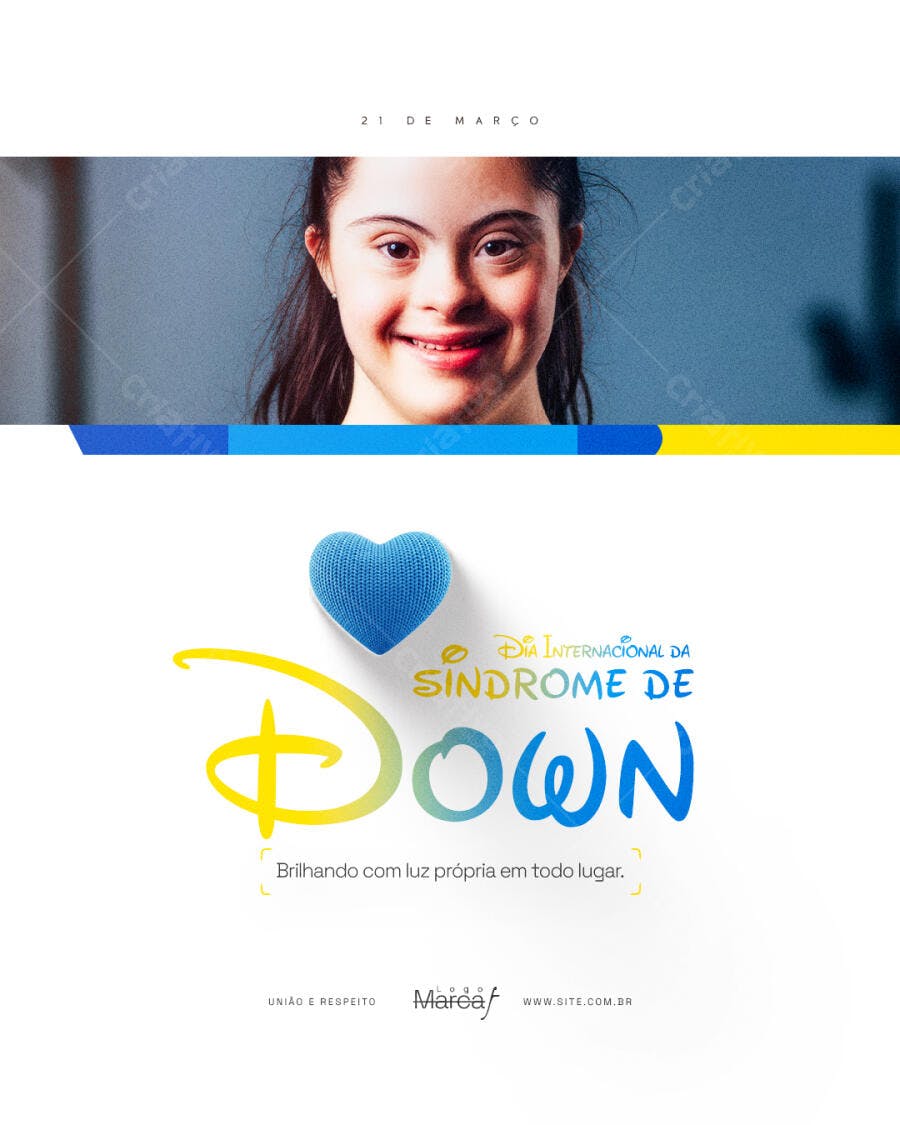 Post Dia Internacional Síndrome de Down 21 de Março PSD Editável