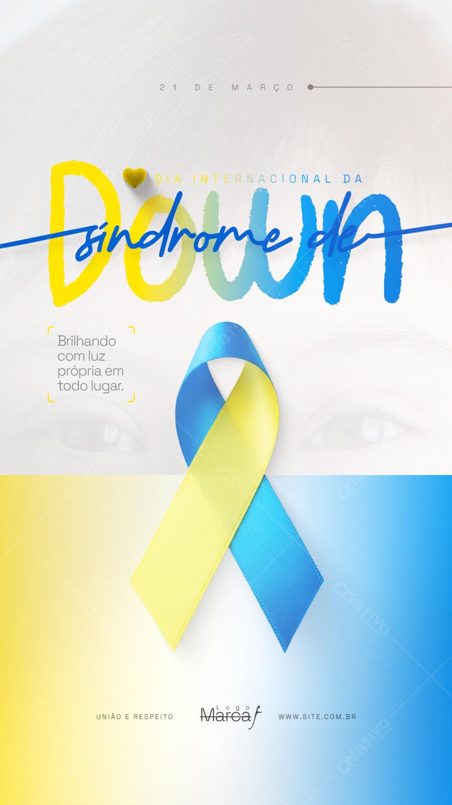 Post Dia Internacional da Síndrome de Down Fita Azul Amarela PSD Editável