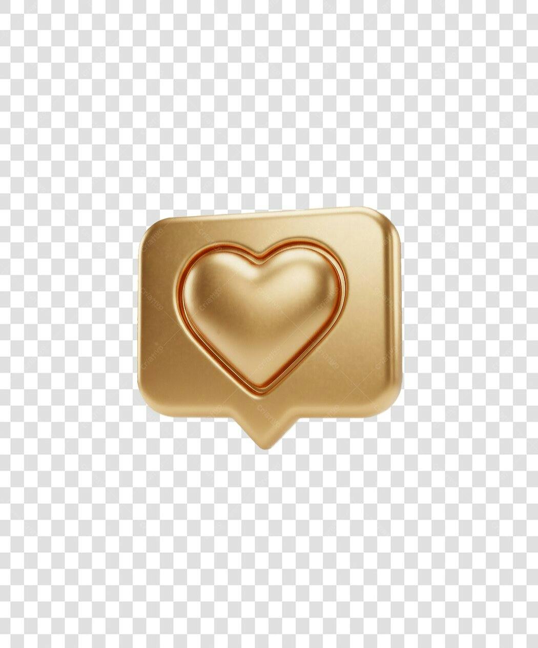 Elemento 3D Coração Dourado Like Rede Social PNG Fundo Transparente