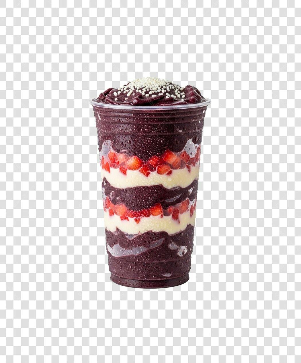 Foto Recortada Copo Açaí com Morango e Leite Ninho PNG Fundo Transparente
