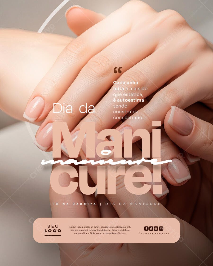 Flyer Dia da Manicure em 18 de Janeiro com Mãos Femininas PSD Editável